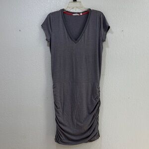 Athleta Grey V-Neck Ruched Soft Knit Midi Dress, Size Medium